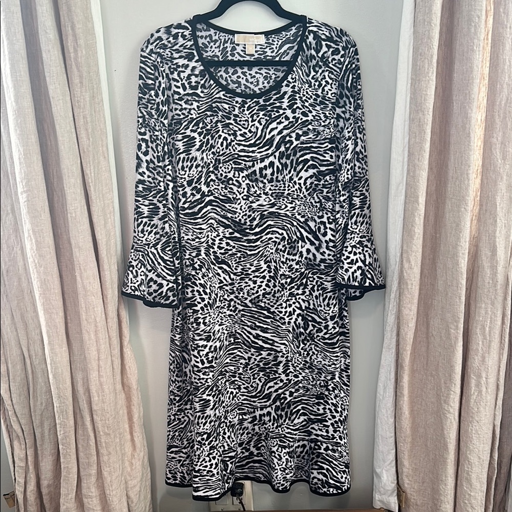 MICHAEL Michael Kors Black and White Animal Print Midi Dress